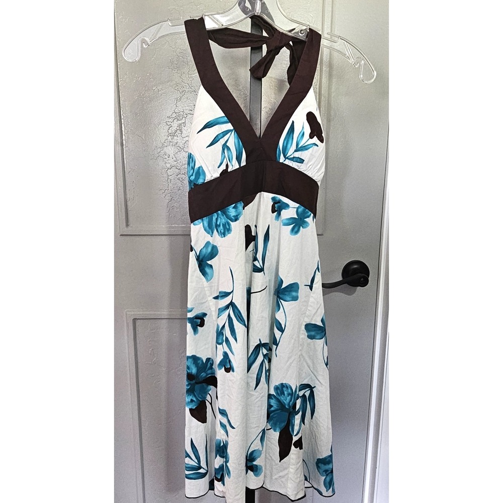 Speechless Floral Halter Dress White Blue Brown Fit Flare Size 3